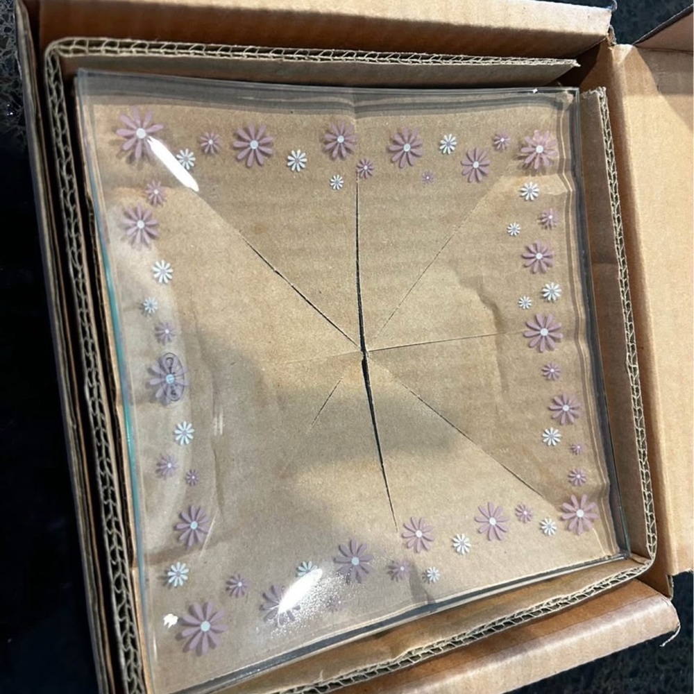 Pampered Chef Floral Glass Plate - Purple and White